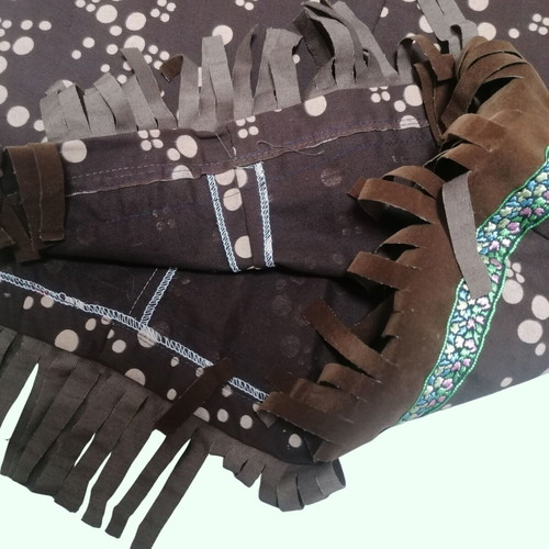 Handmade girls' dress 7-8 years, brown with fringes