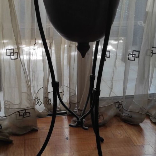 Ceramic vase used on metal tripod stand height 70 cm