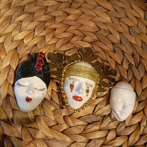 Small handmade plaster masks like new, set of 3