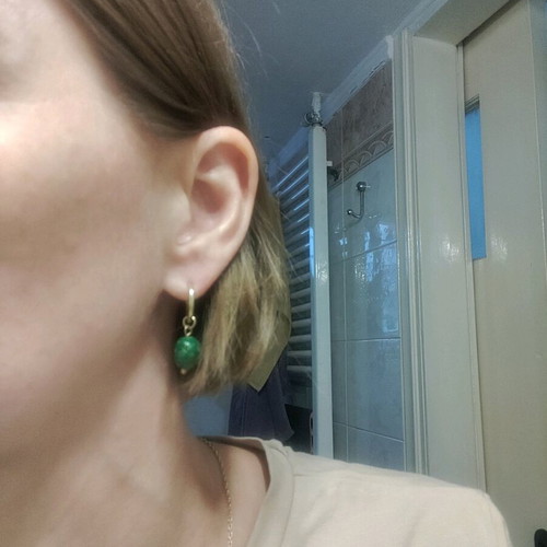 Hoop earrings with stone like new, green stone earrings