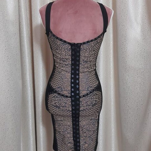 Allure bandage mini dress, black and beige