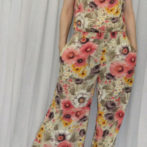 Floral jumpsuit Promod new, beige multicolor, size 36-40