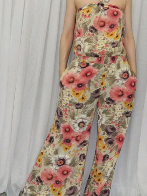 Floral jumpsuit Promod καινούργιο, μπεζ πολύχρωμο, μέγεθος 36-40