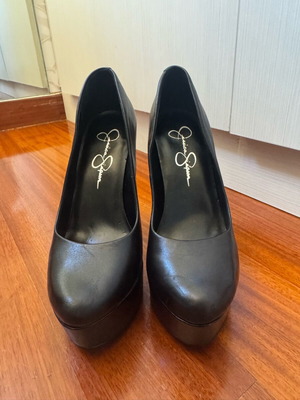 black leather heels