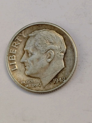 Silver 1948 US 10 cent dime coin