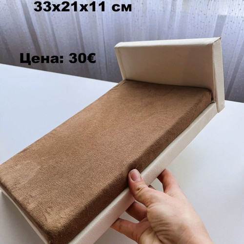 Large doll bed, leather, foam and velvet fabric, 33x21x11cm