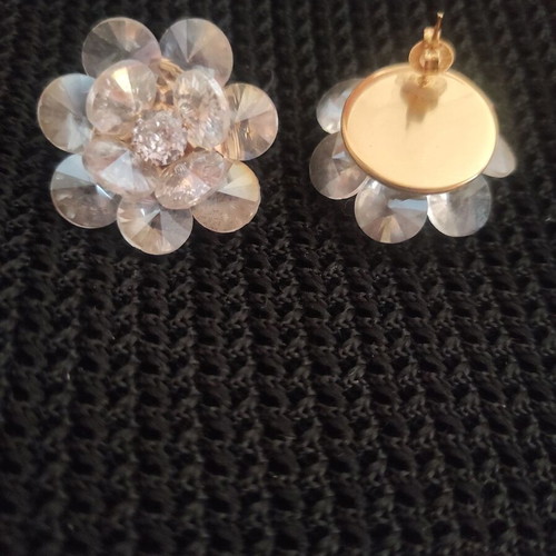 Crystal earrings daisies new with gold-colored clasp