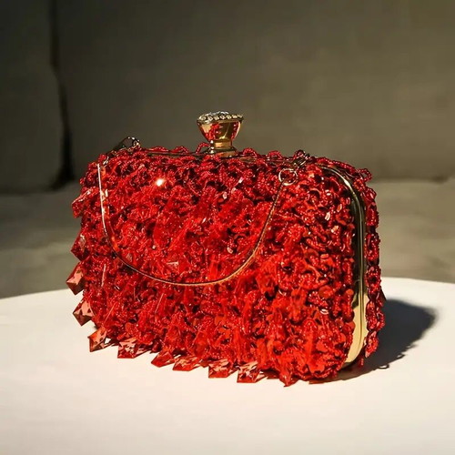 Red evening clutch bag, handmade