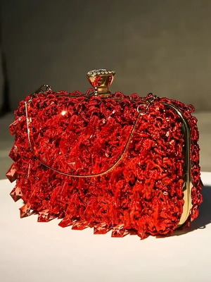 Red evening clutch bag, handmade