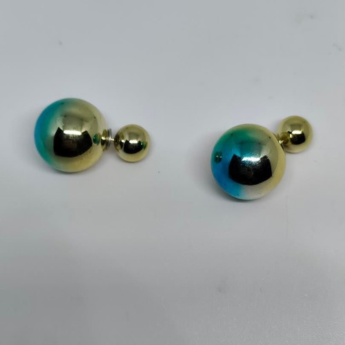 Double-sided earrings like new, gold and blue spheres