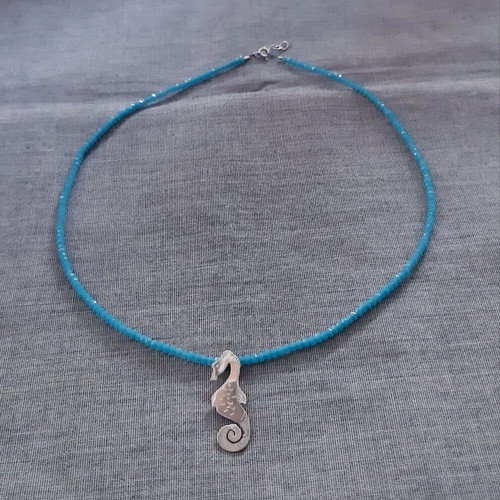 Seahorse pendant necklace silver 925 with turquoise crystals, handmade
