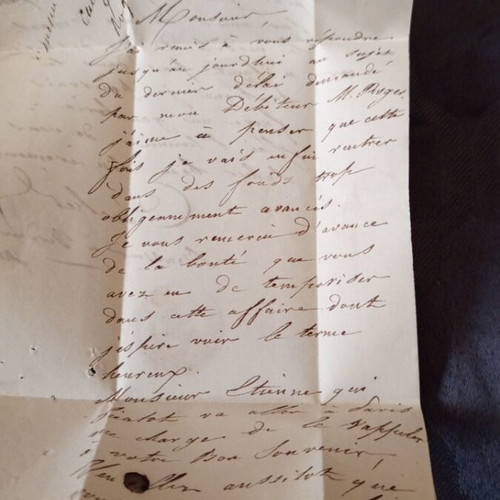 French letter of correspondence 1838 used with two stamps and extra orange mark