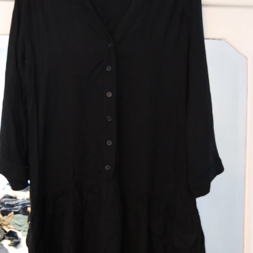 Naf-Naf Black Shirt-Dress Used, 3/4 Sleeves, Ruffle Detail, Size 44