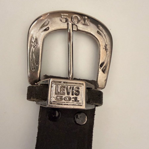 Levi's 501 vintage leather belt used, black with silver buckle