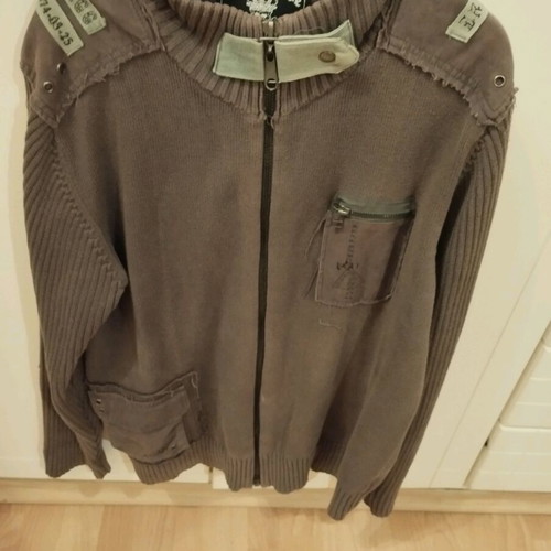 Men's modern khaki cardigan XL like new with hood and double fastening