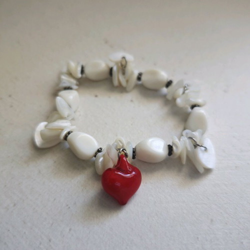 Summer bracelet used, elastic, white and red