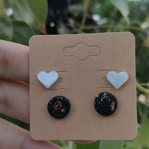 Earrings hearts and round made of resin and polymer clay new