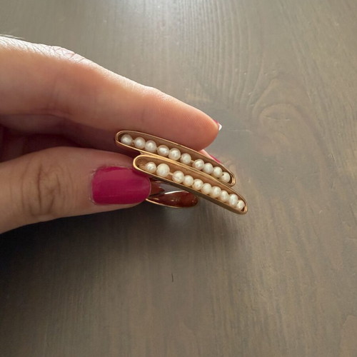Ring with pearls like new, adjustable size, white and gold