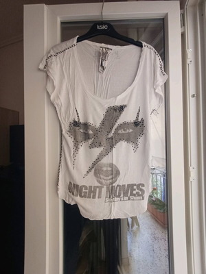 Religion T Shirt with black sequins, like new, white, size S