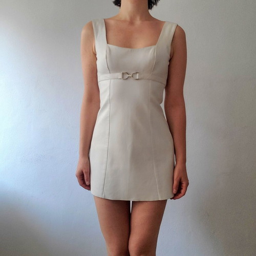 Plein Sud vintage 90s y2k soft grunge preppy buckle leather mini dress like new, white, size M