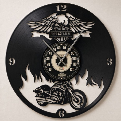 Harley Davidson wall clock made from vinyl record with LED light