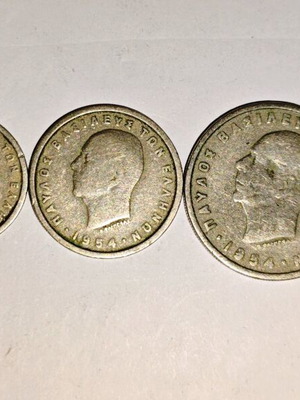 Paul Coin Set used, 5 pieces including 50 lepta 1962 and drachmas 1954-1959