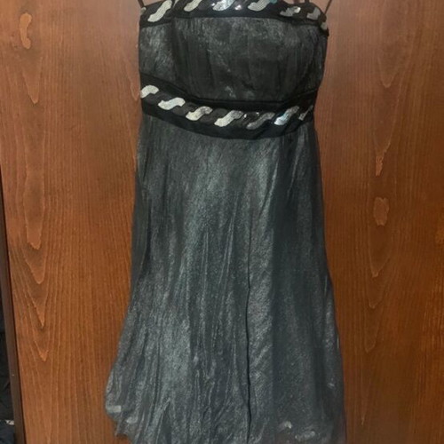 Silk dress like new, gray with transparent vest and sequins
