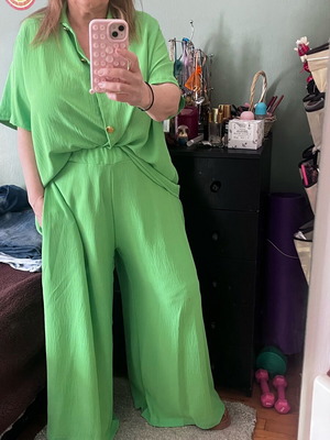 Lime Green Co-Ord Set with Oversized Shirt and Wide Leg Pants