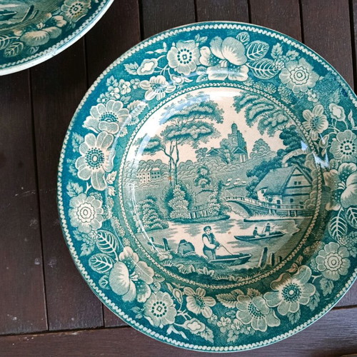 English deep plates Wild Rose Nuneham Courtenay set of 3 like new, green