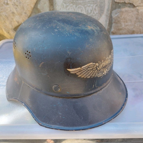 German Luftschutz helmet used, World War II 1942