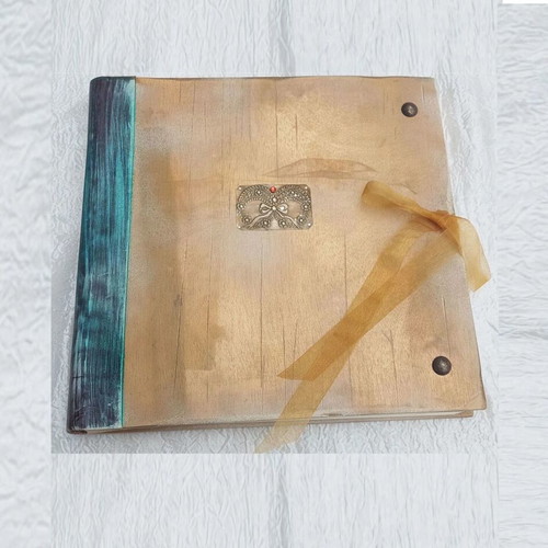 Handmade Wedding Baptism Album with Leather and Wooden Cover