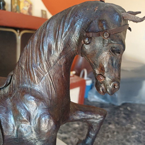 Vintage Decorative Horse Handmade From Natural Leather 20th Century