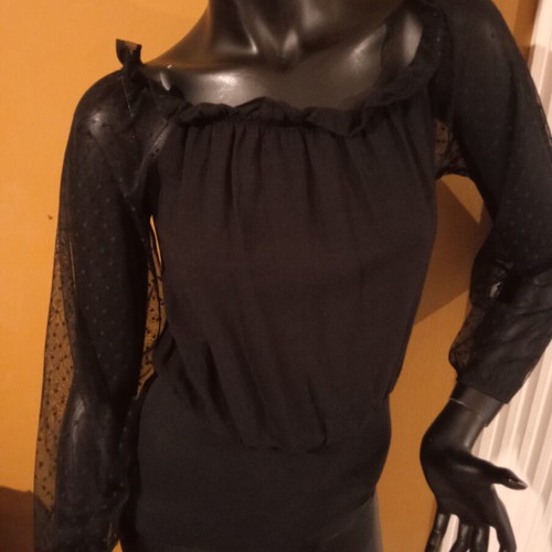 Tezenis bodysuit blouse with transparent mesh sleeves size S new black