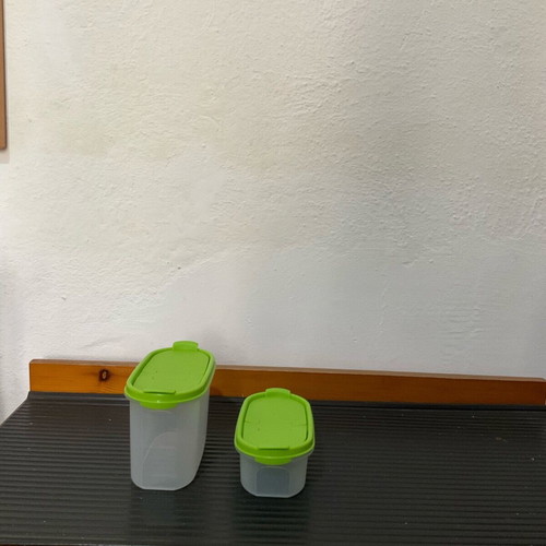 Tupperware set of two technical containers with green lids new