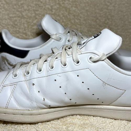 Adidas Stan Smith sneakers used, white with blue details, size 46.5