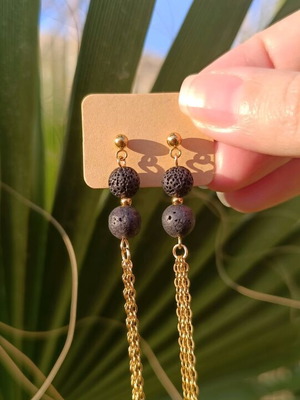 Handmade earrings with lava beads and stainless steel chain new