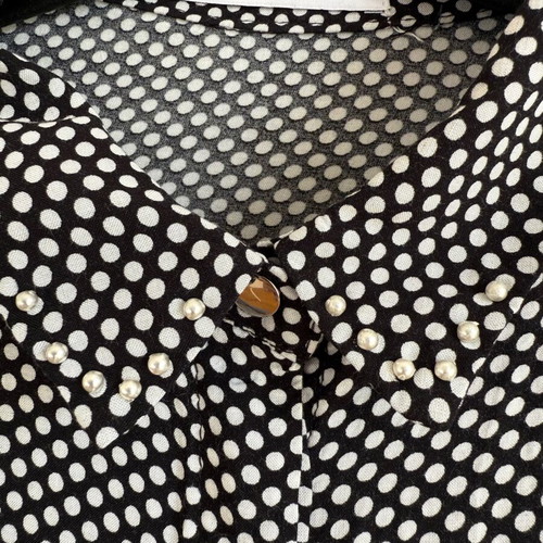 Mango women's black and white polka dot shirt like new with pearls