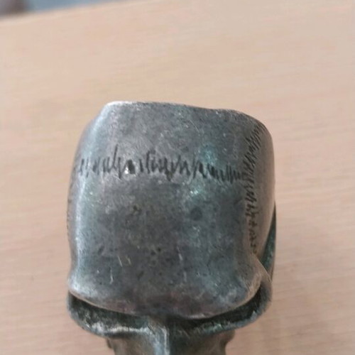 England Alchemy ring used, carved gray silver color