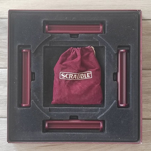 Scrabble Deluxe board game Mattel 2000 with rotating wooden base