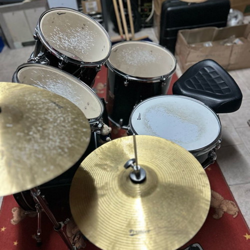 Premier Olympic drum set used with stool, cymbal and music stand