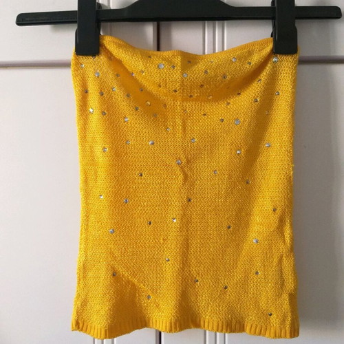 Strapless blouse yellow with rhinestones knitted elastic size small/medium