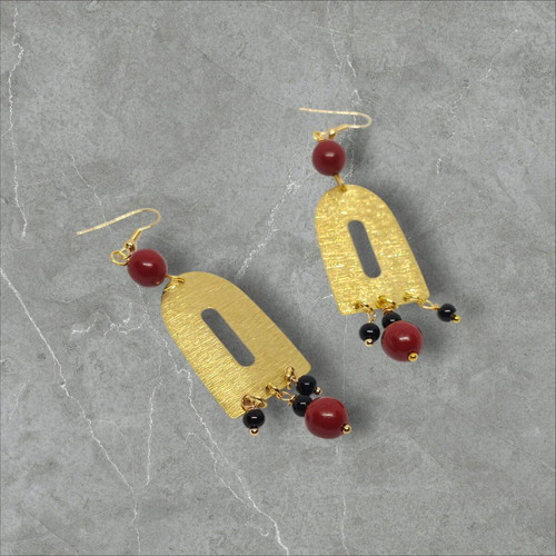 Earrings with semi-precious stones new, handmade from brass