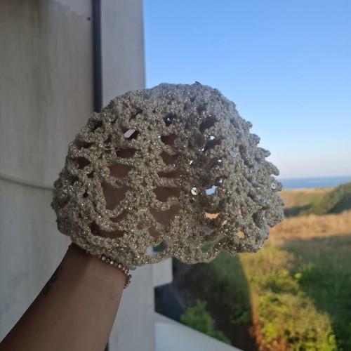 Handmade mesh hat with sequins, new, size S