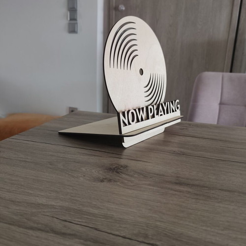 Custom wooden vinyl record stand "Now Playing"