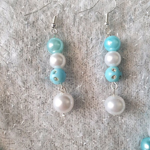 Handmade beaded turquoise and white summer necklace and earrings set new