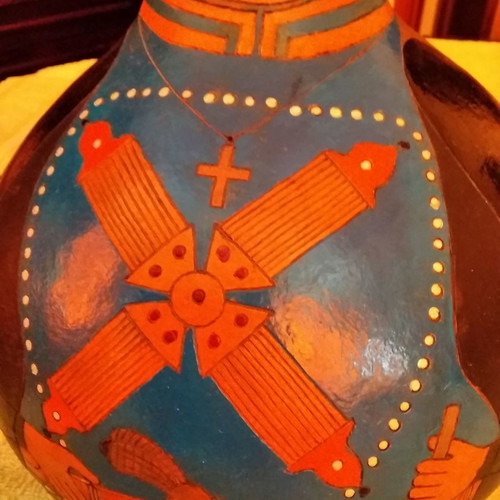 Painted pumpkins used, set of two, height 30x22 cm