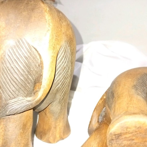 Pair of vintage handmade elephants used, solid dark wood