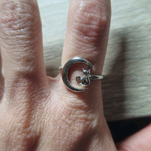 Silver ring cat on the moon new, one size