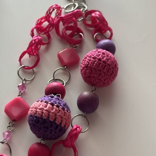 Handmade boho statement necklace with crochet and wooden beads