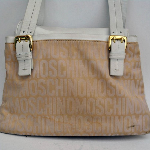Moschino shoulder bag used, beige and white, canvas and leather